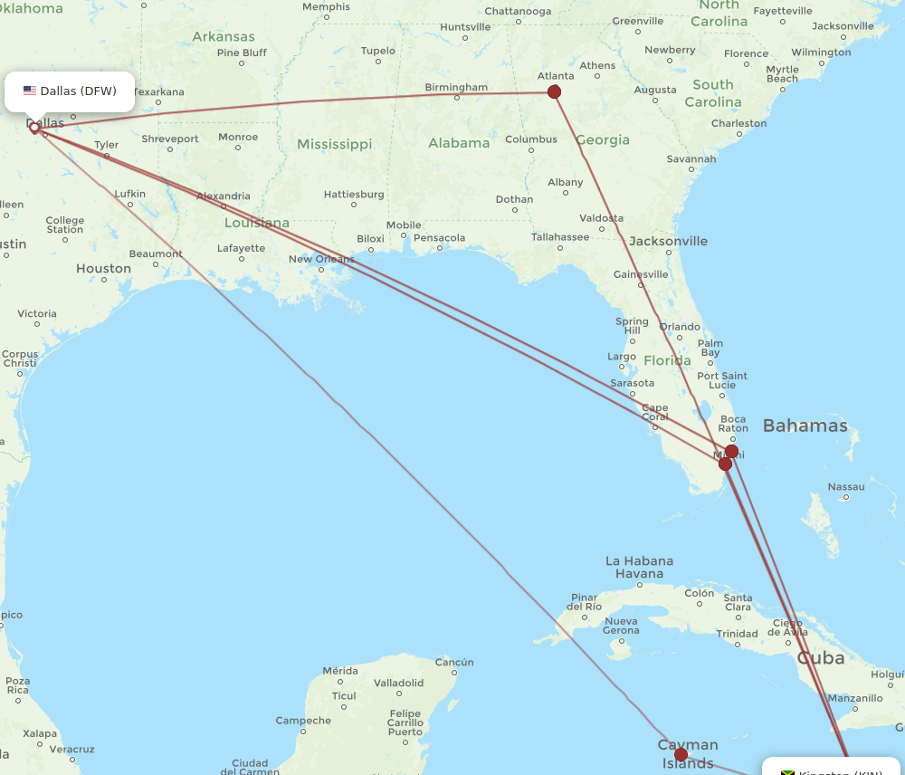DFW-KIN flight routes