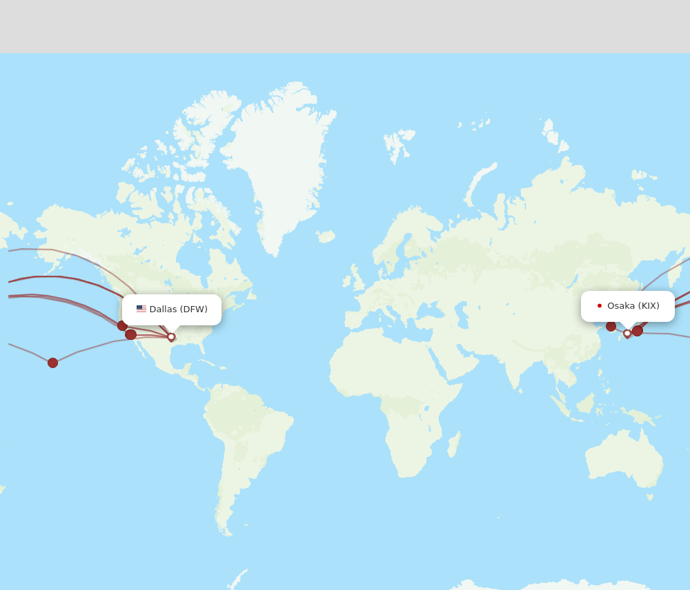 DFW to KIX flights and routes map