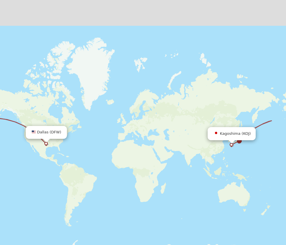 DFW to KOJ flights and routes map