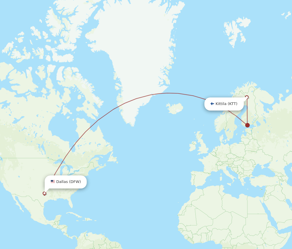DFW-KTT flight routes