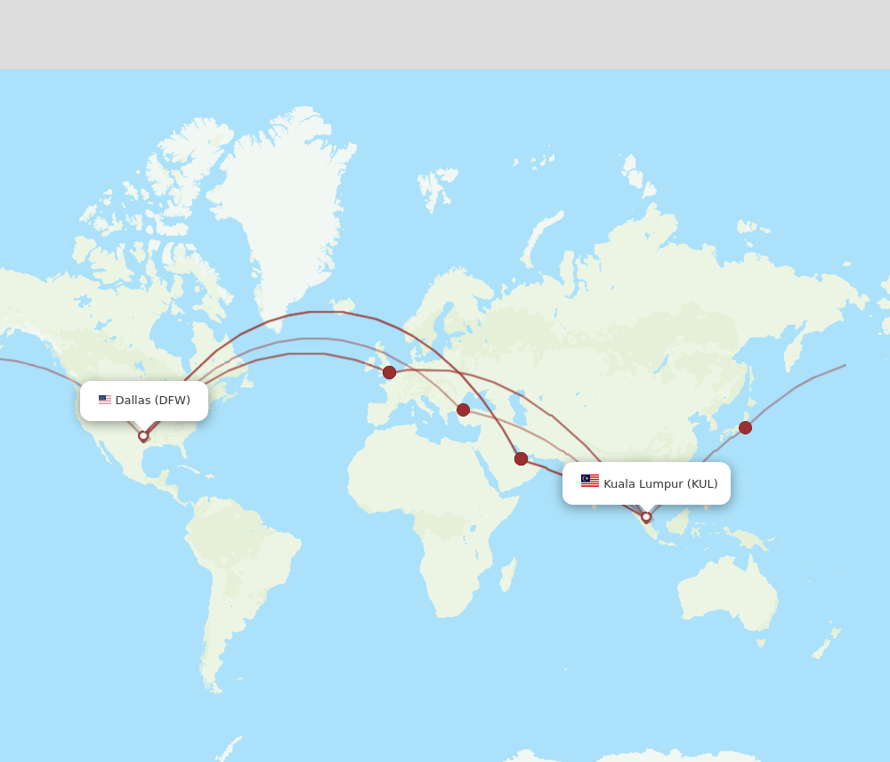 DFW-KUL flight routes