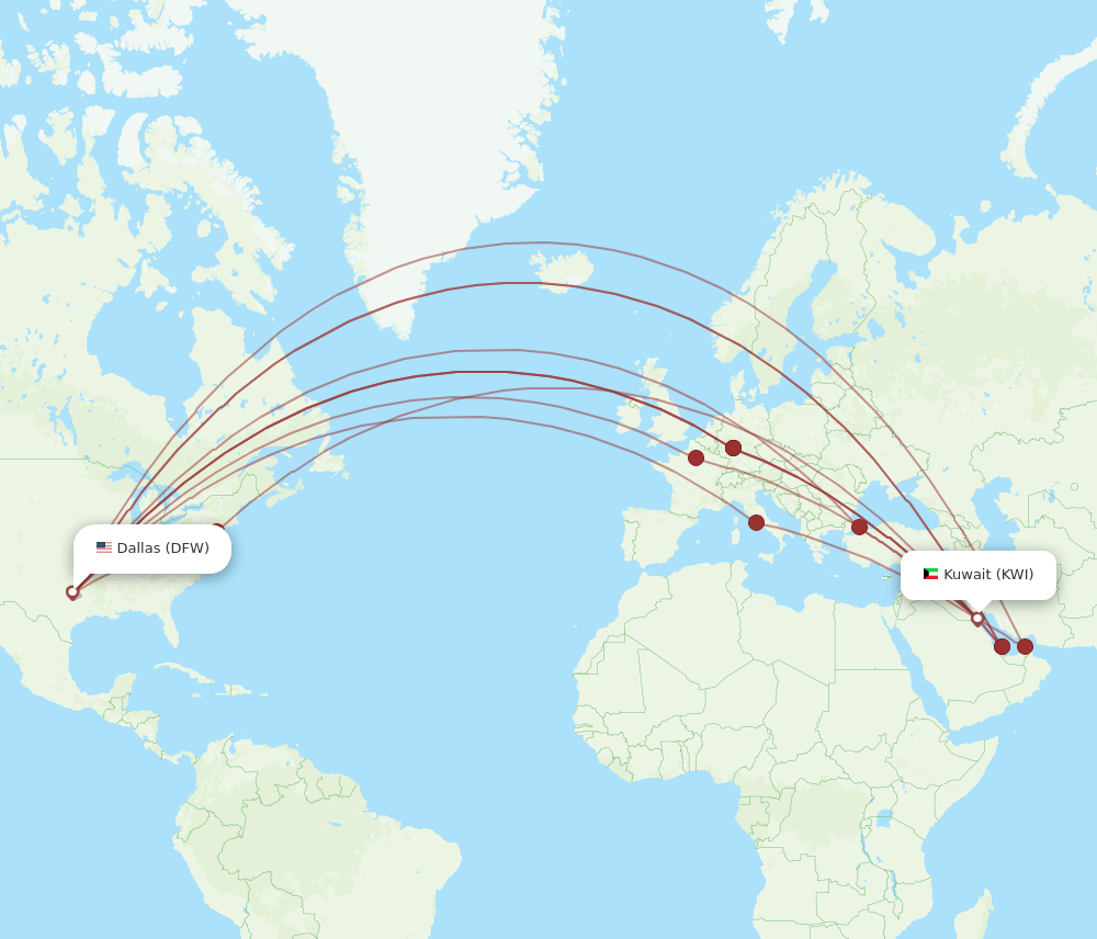 DFW-KWI flight routes