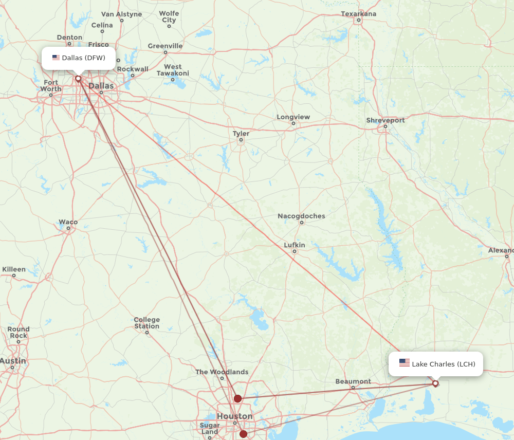 DFW-LCH flight routes