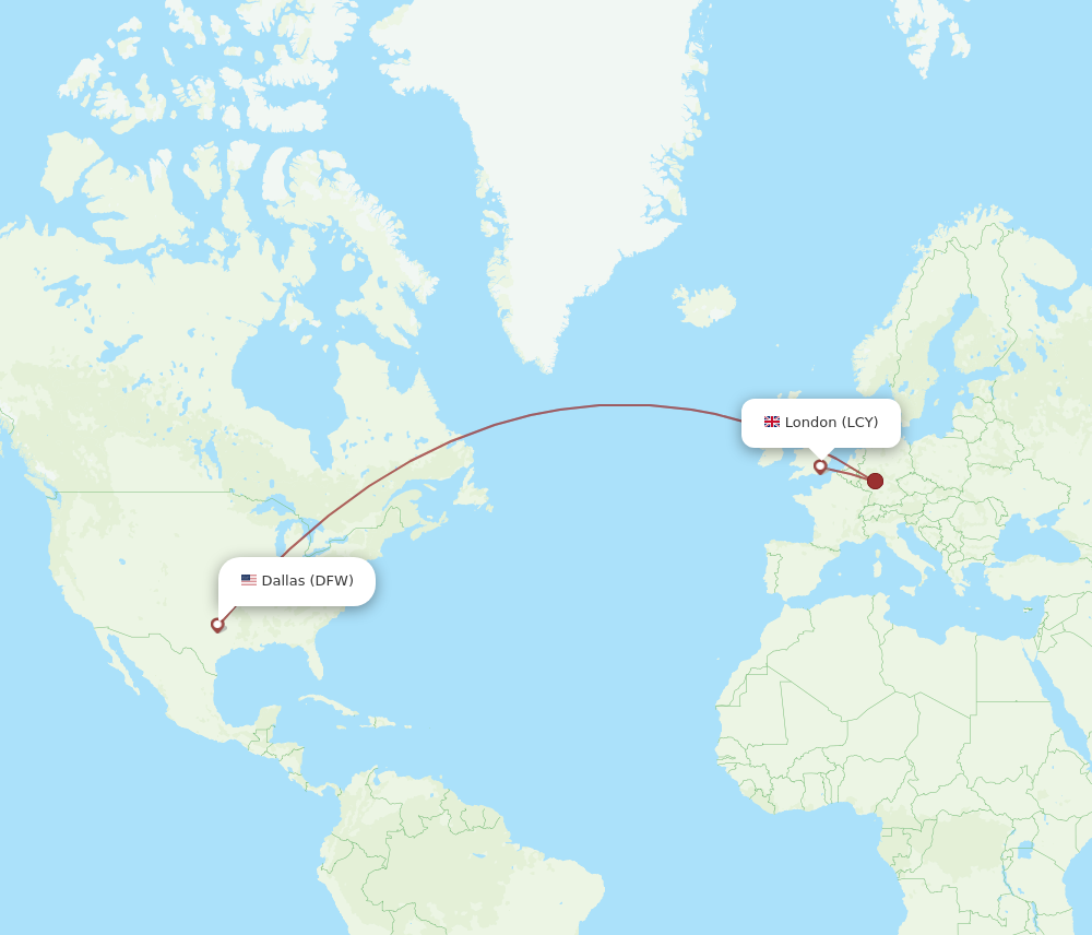 DFW to LCY flights and routes map