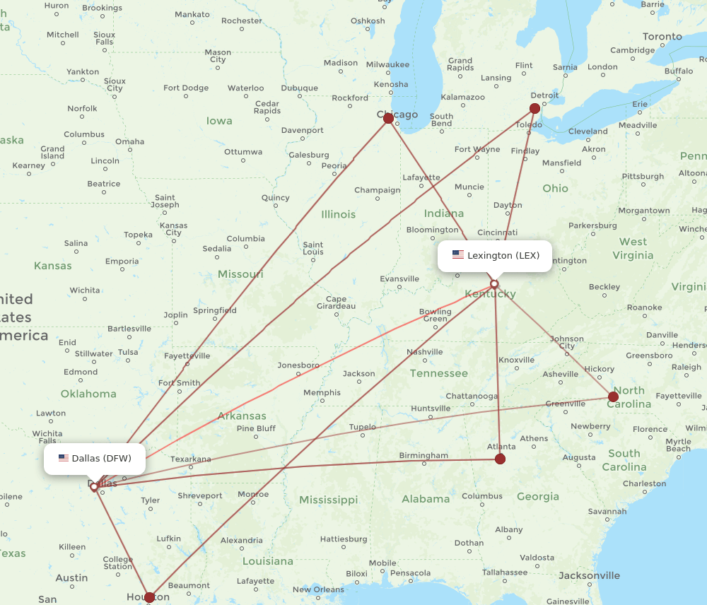 DFW-LEX flight routes