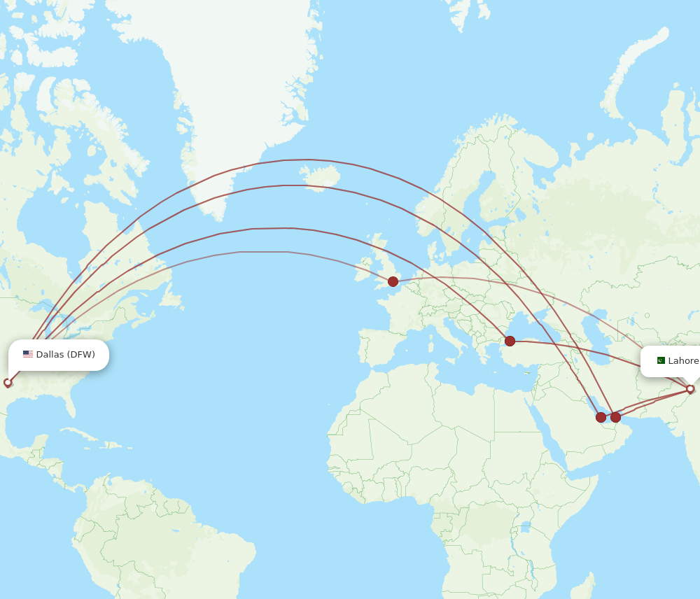 DFW-LHE flight routes