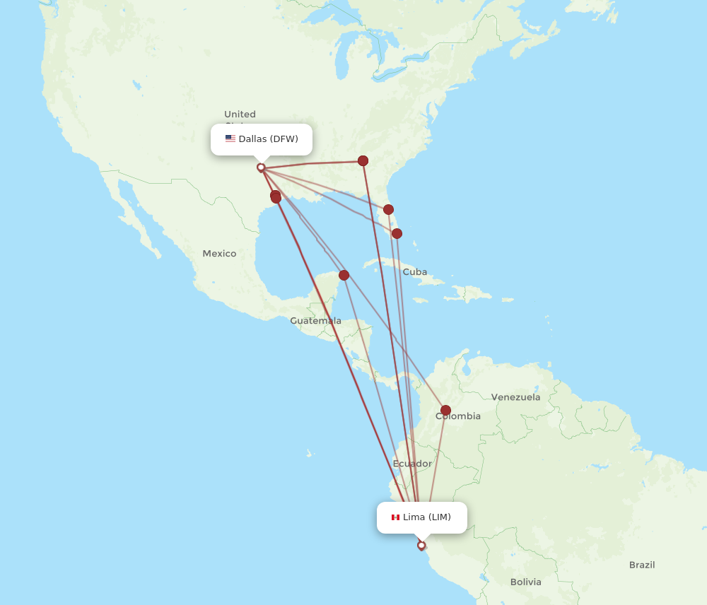 DFW to LIM flights and routes map