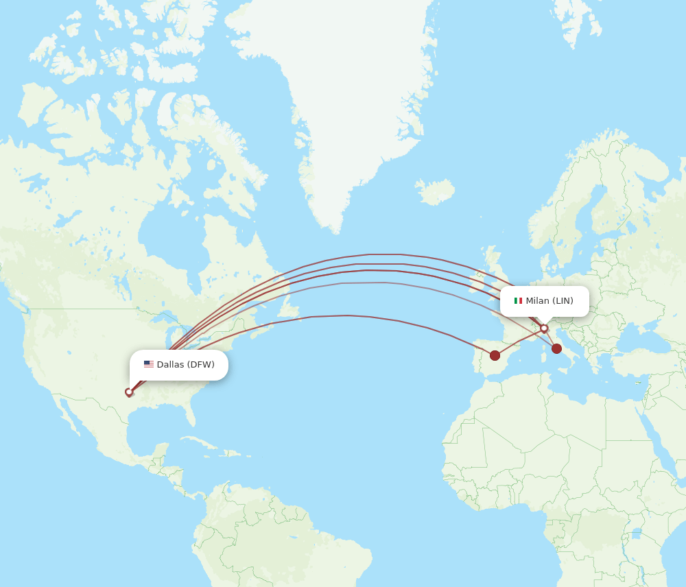 DFW-LIN flight routes