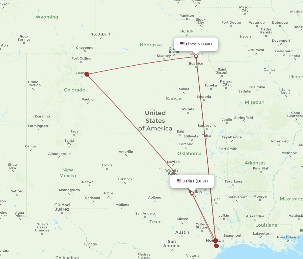 DFW-LNK flight routes