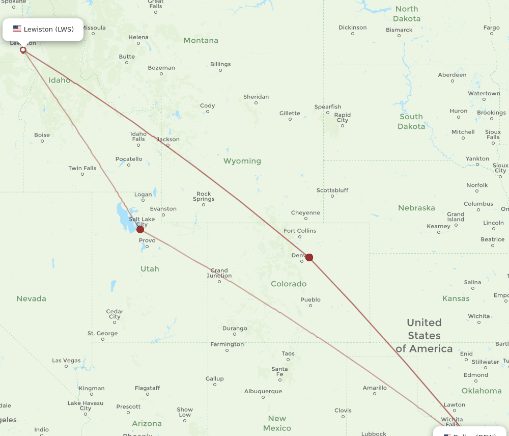 DFW-LWS flight routes