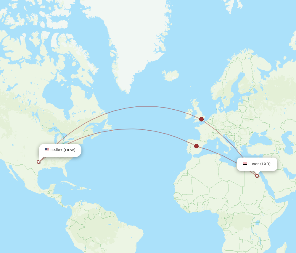 DFW-LXR flight routes