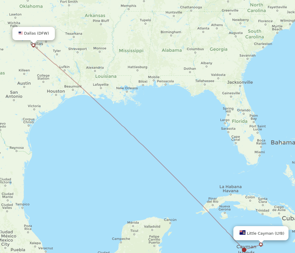 DFW-LYB flight routes