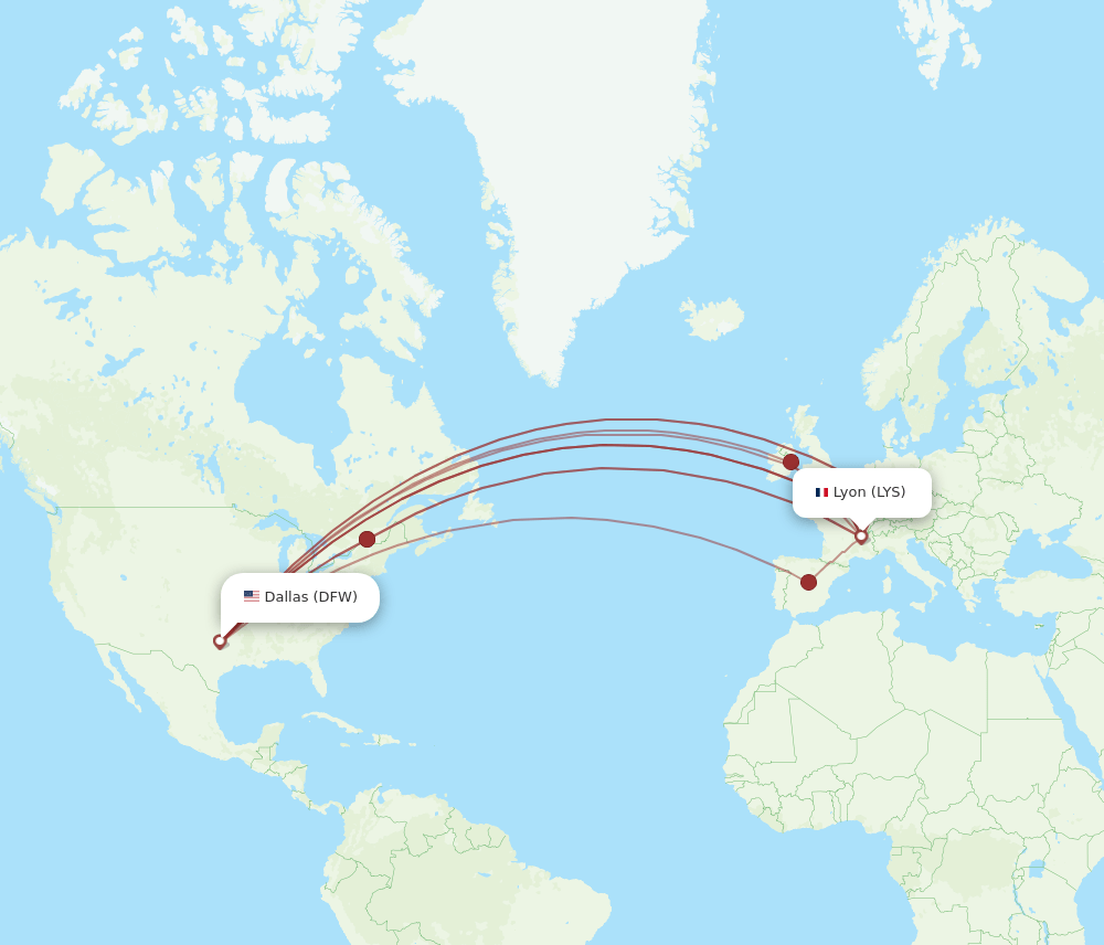 DFW-LYS flight routes
