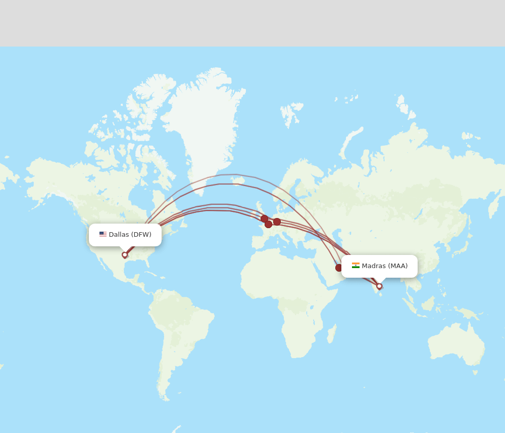 DFW-MAA flight routes