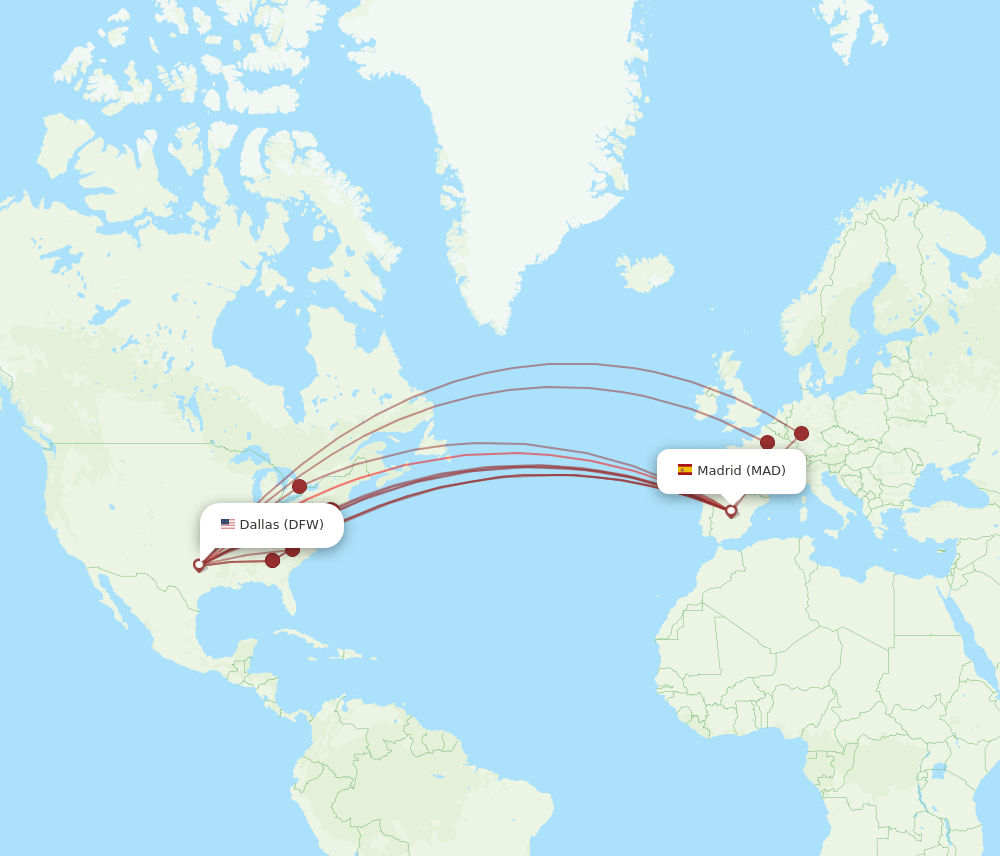 DFW-MAD flight routes