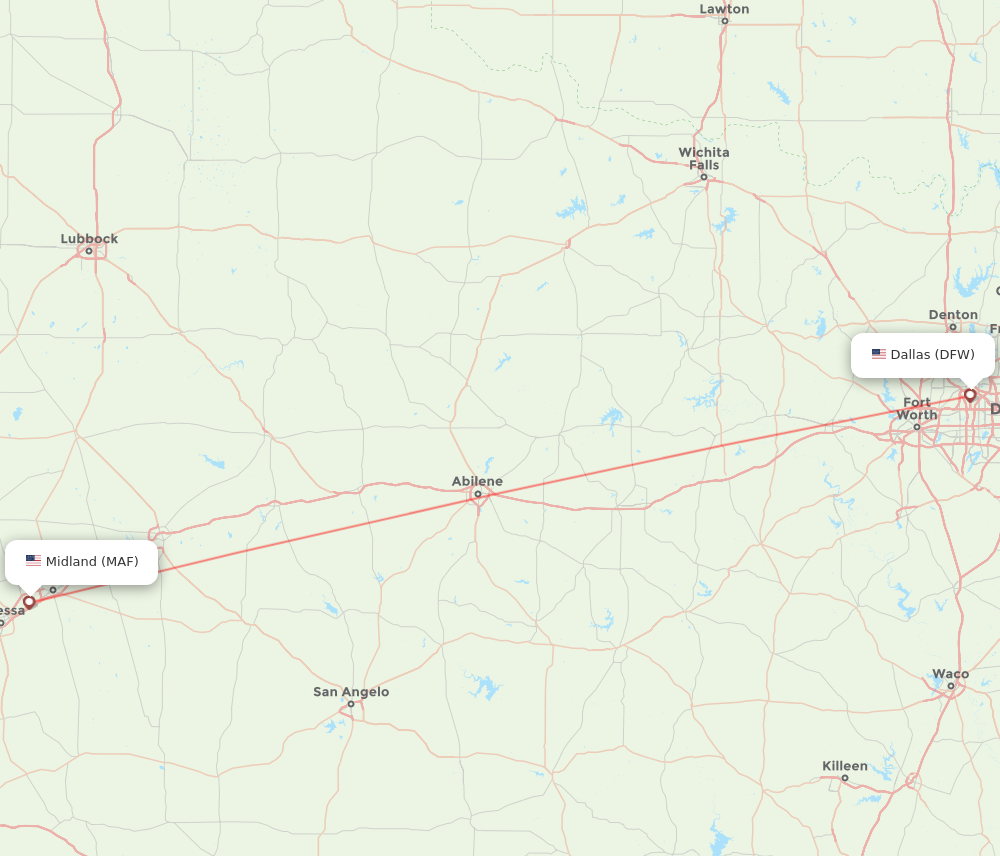 DFW to MAF flights and routes map
