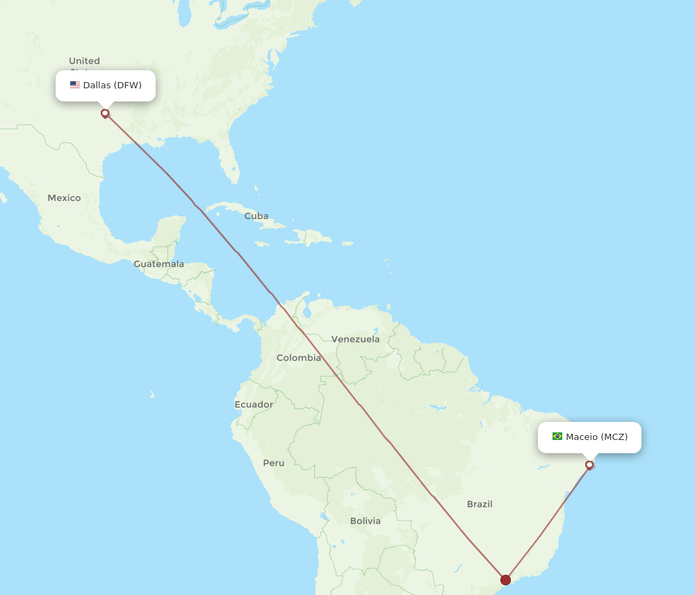 DFW-MCZ flight routes