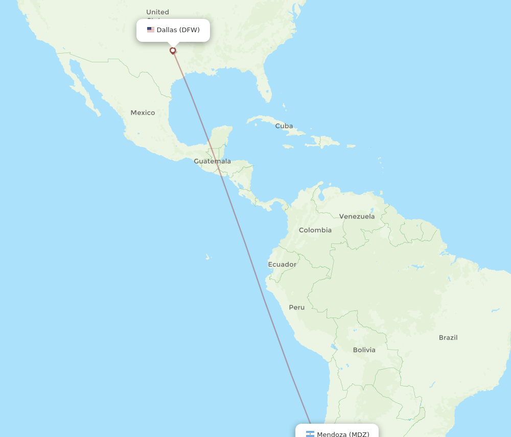 Mendoza - Dallas route map and flight paths