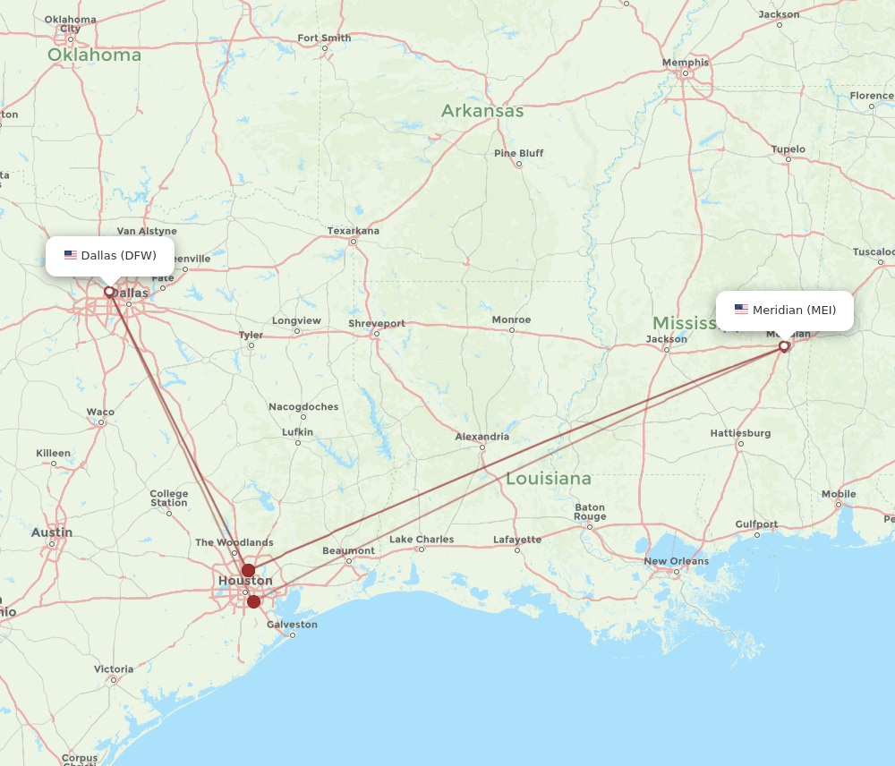 DFW-MEI flight routes