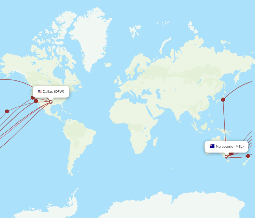 DFW to MEL flights and routes map