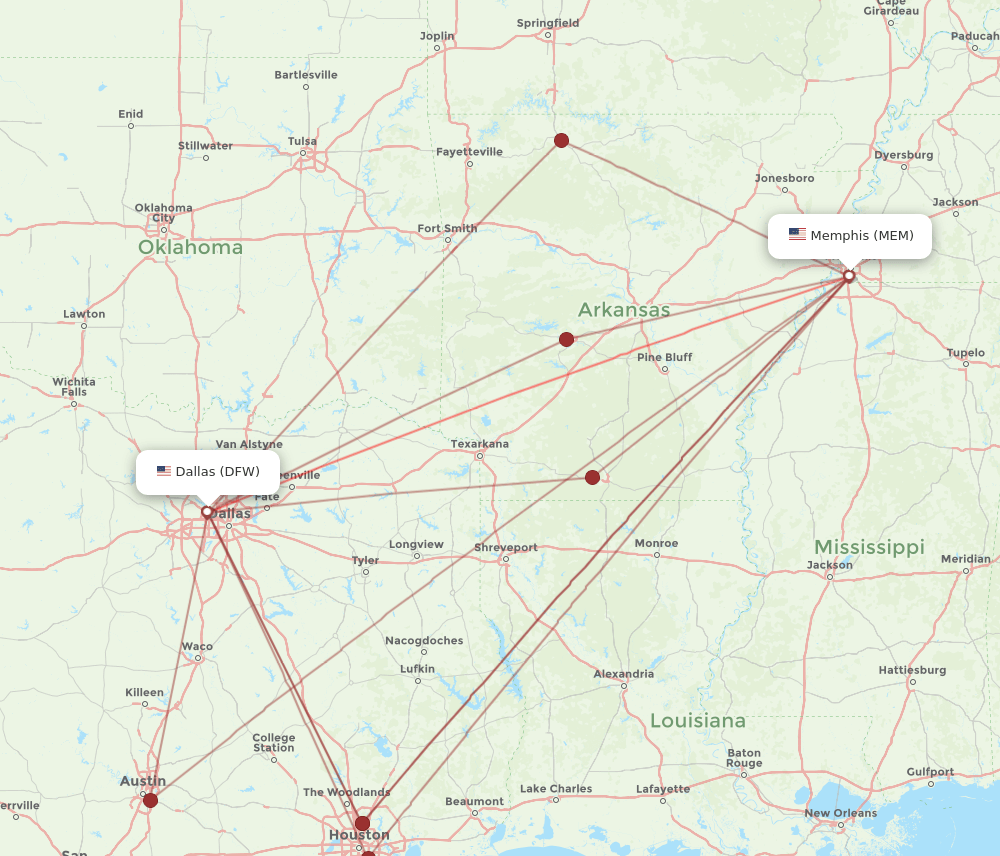 DFW-MEM flight routes