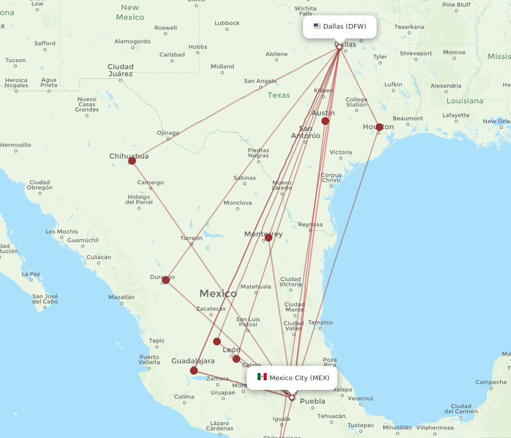 DFW-MEX flight routes