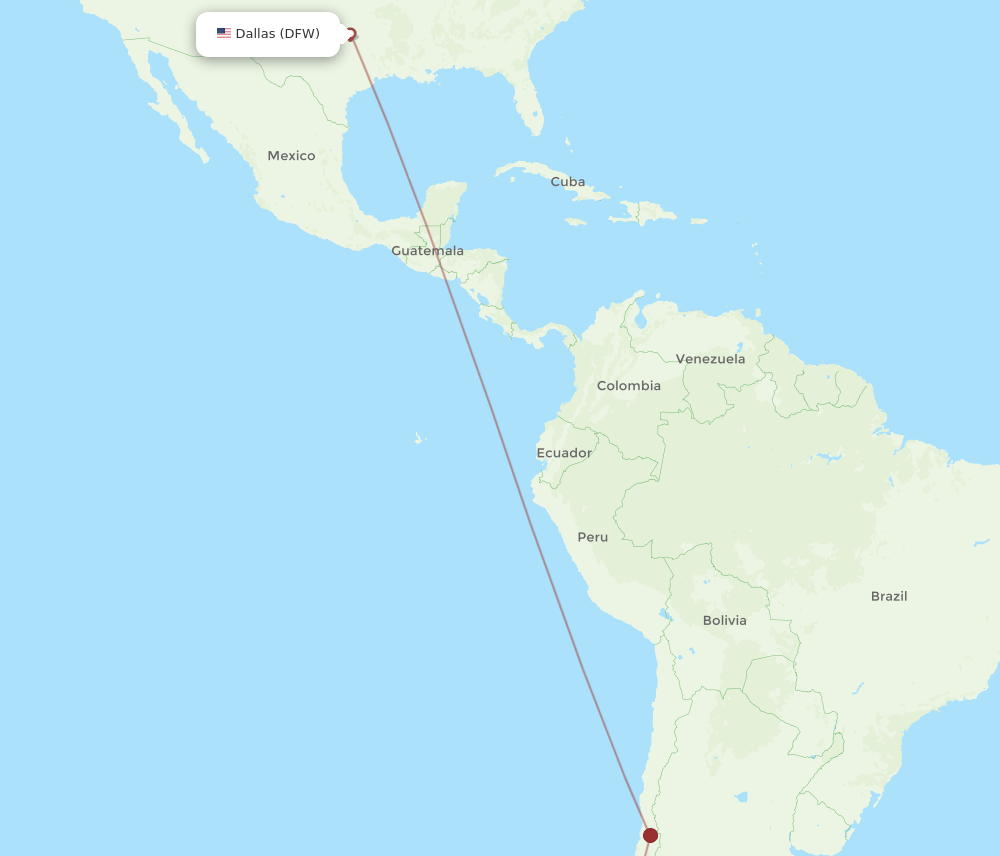Dallas - Castro route map and flight paths