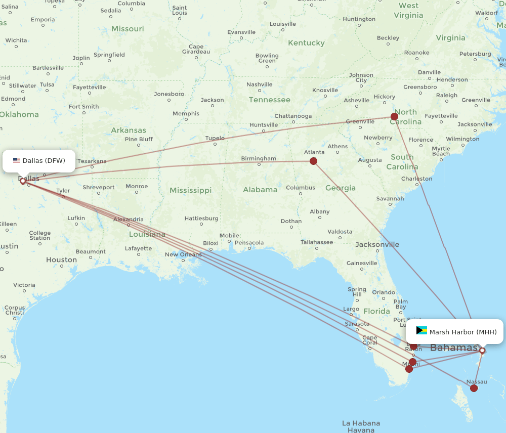 DFW-MHH flight routes