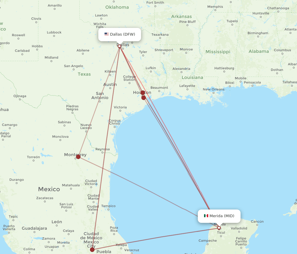 DFW-MID flight routes