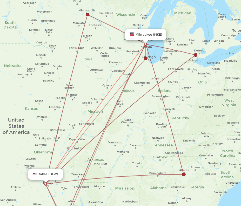 DFW-MKE flight routes