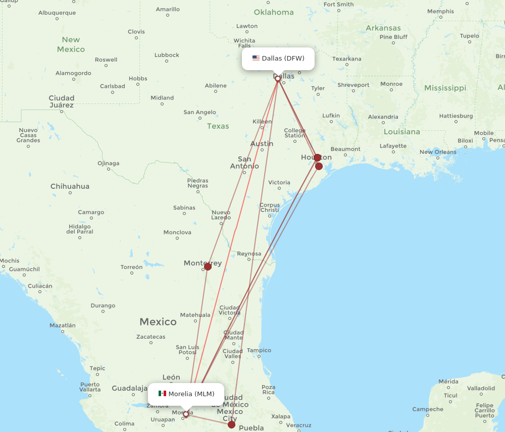 DFW-MLM flight routes