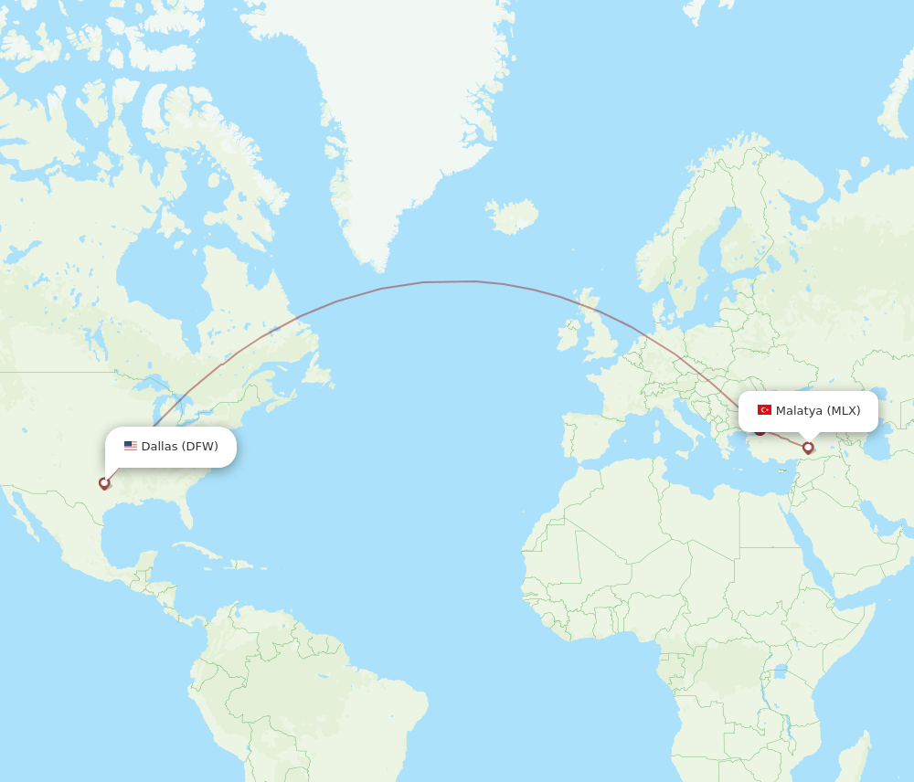 DFW to MLX flights and routes map