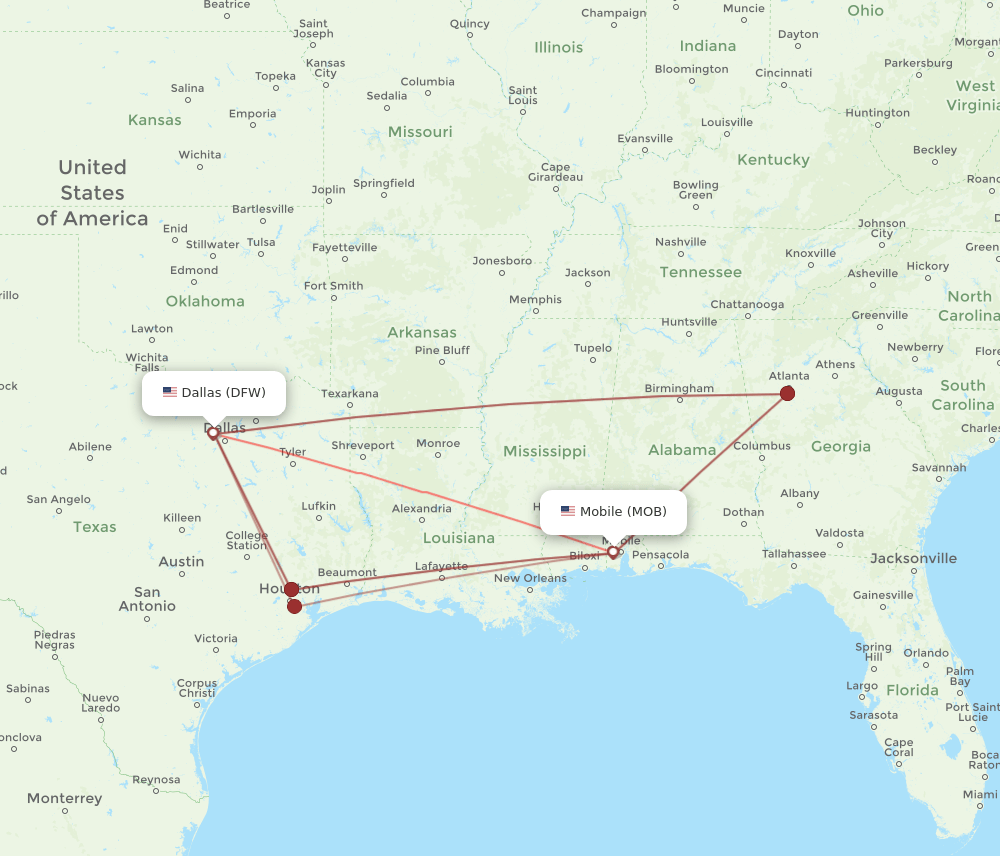 DFW-MOB flight routes
