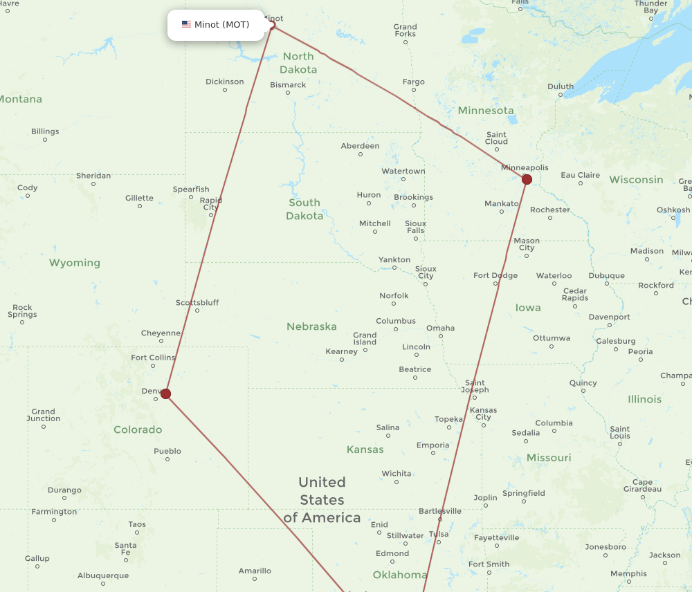 DFW-MOT flight routes