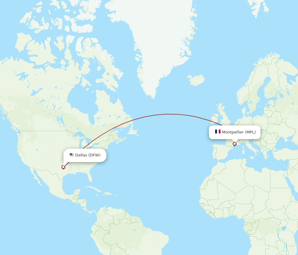 DFW to MPL flights and routes map