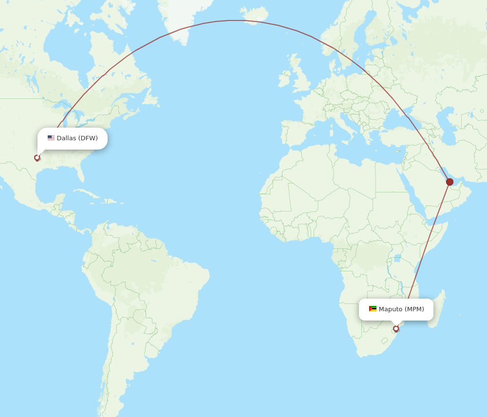 DFW to MPM flights and routes map