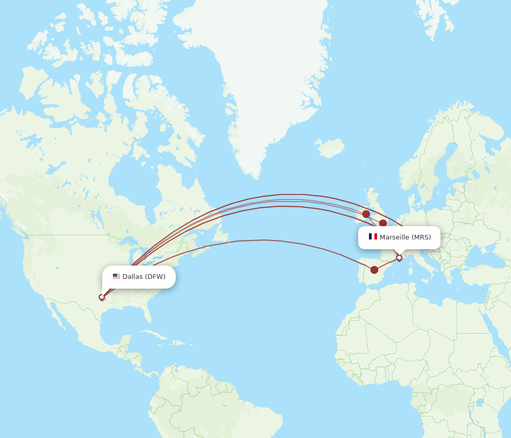 DFW to MRS flights and routes map