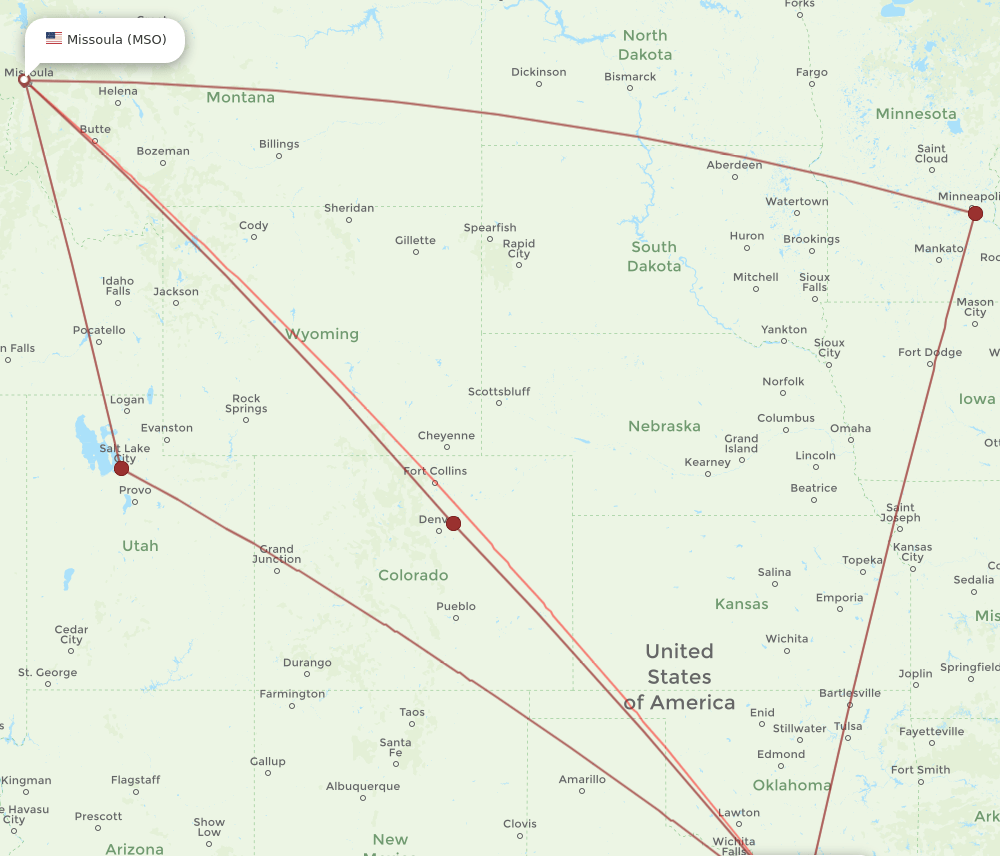 DFW to MSO flights and routes map
