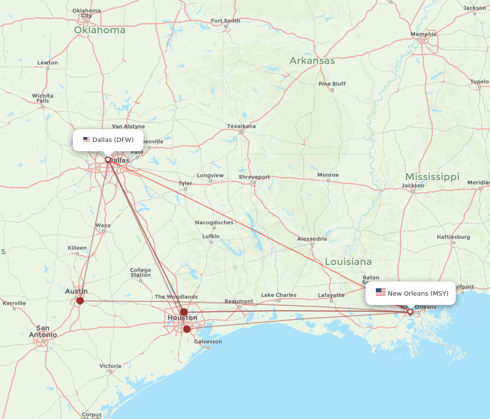 DFW-MSY flight routes