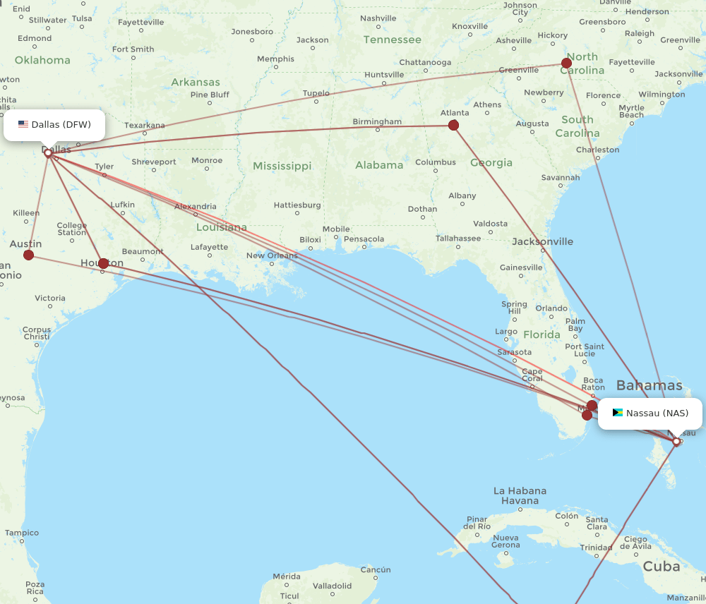 DFW-NAS flight routes