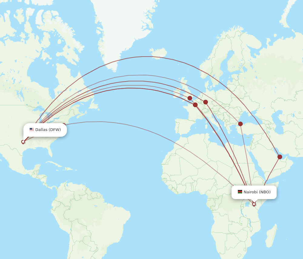 DFW-NBO flight routes