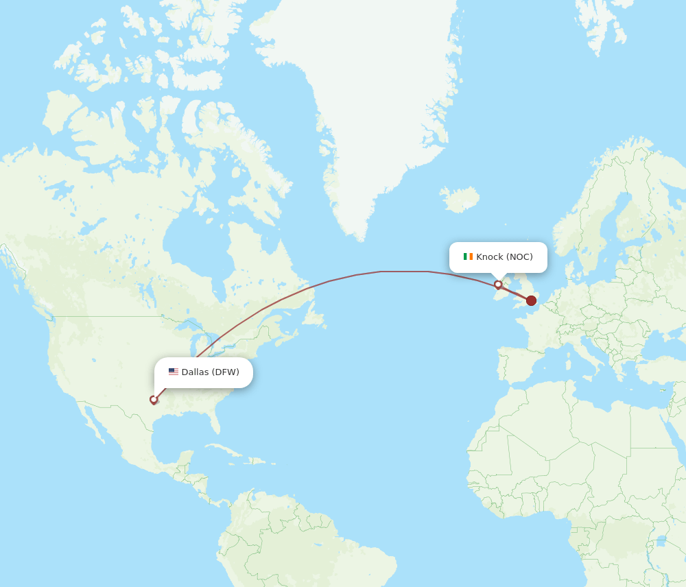 NOC to DFW flights and routes map