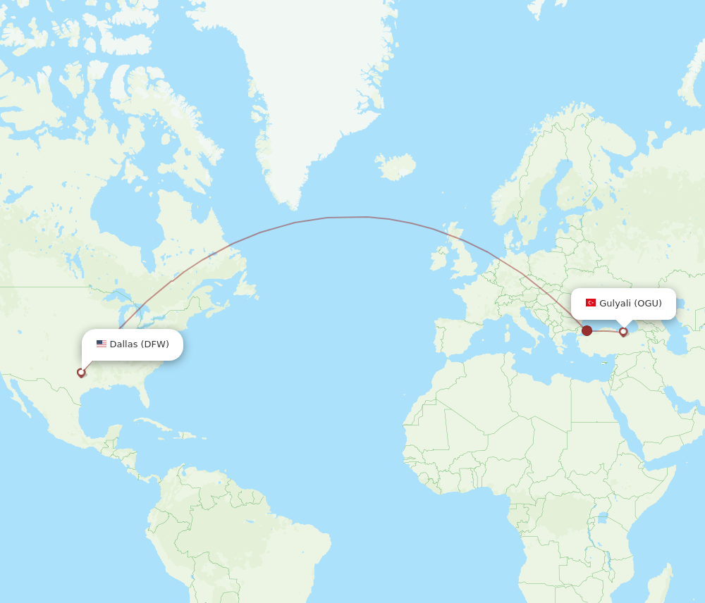 DFW to OGU flights and routes map