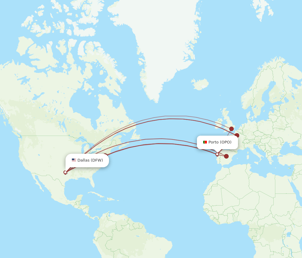 DFW-OPO flight routes