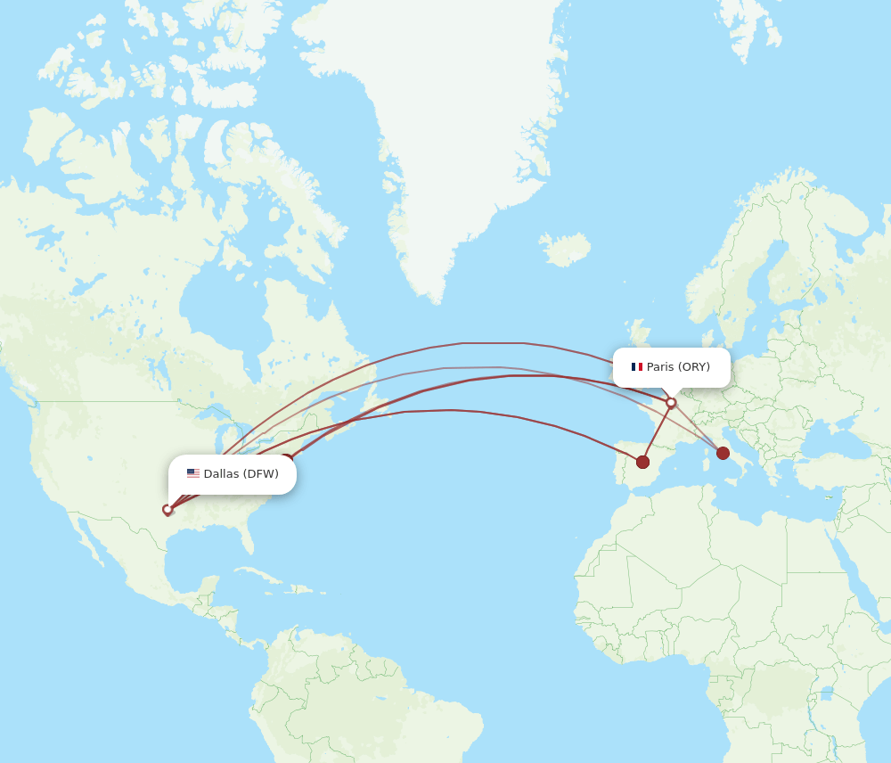 DFW to ORY flights and routes map