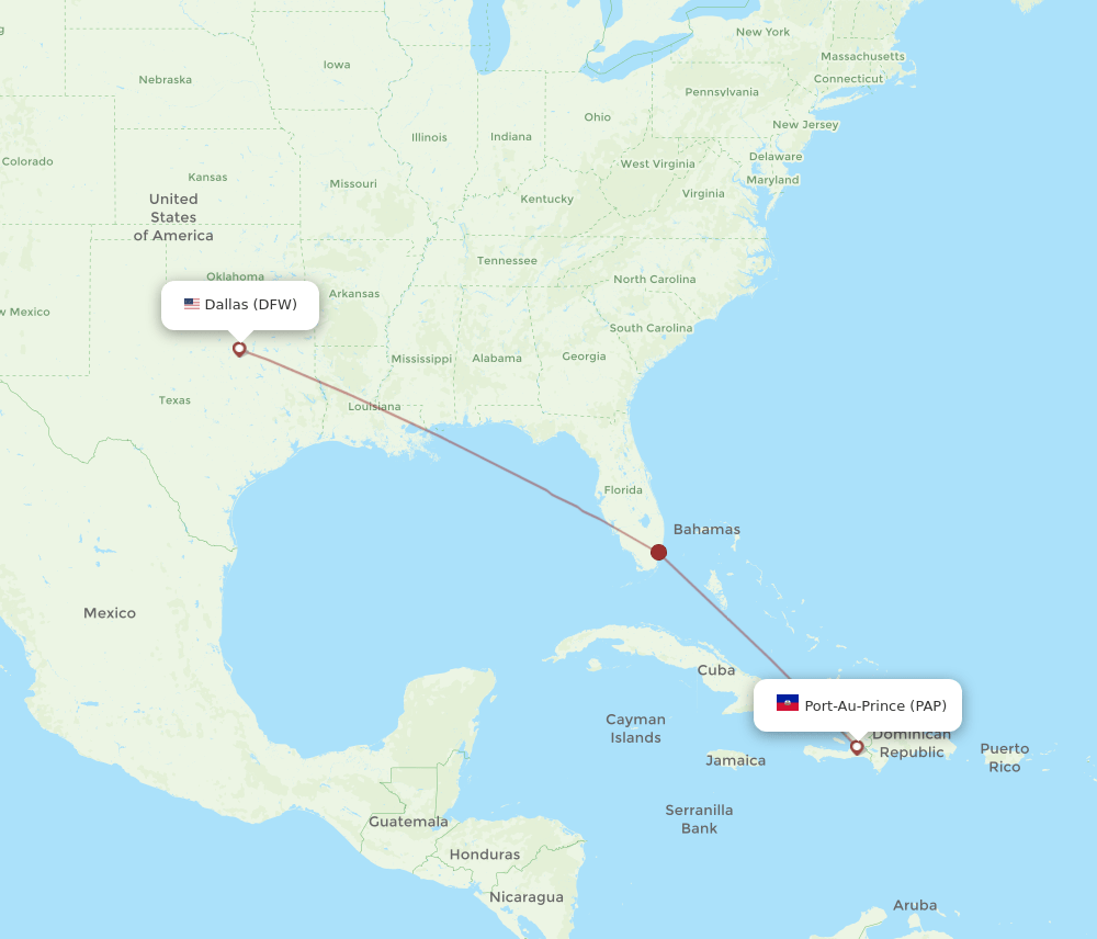Dallas - Port-au-Prince route map and flight paths