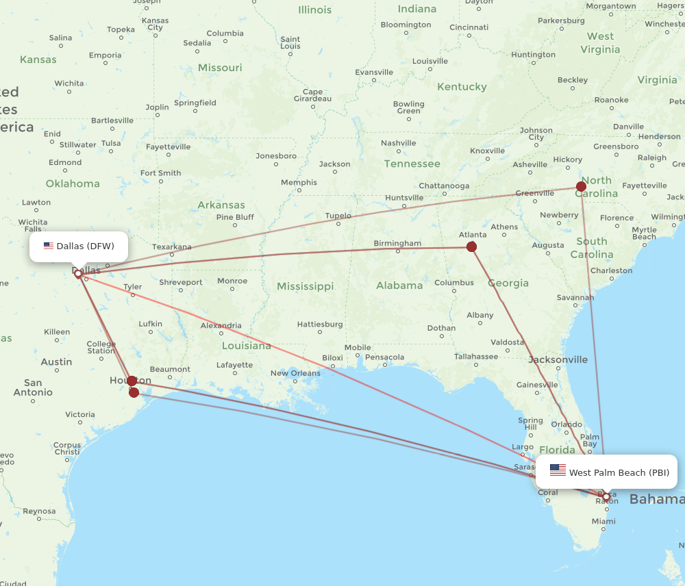 DFW-PBI flight routes