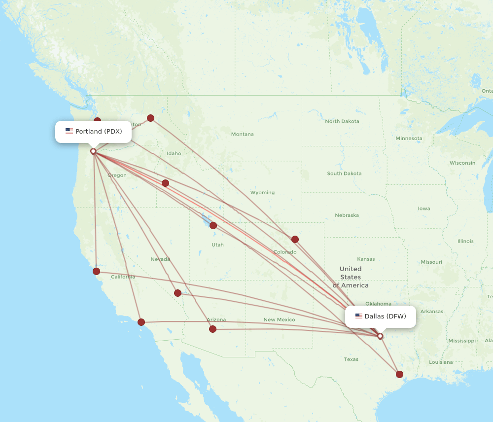 DFW to PDX flights and routes map