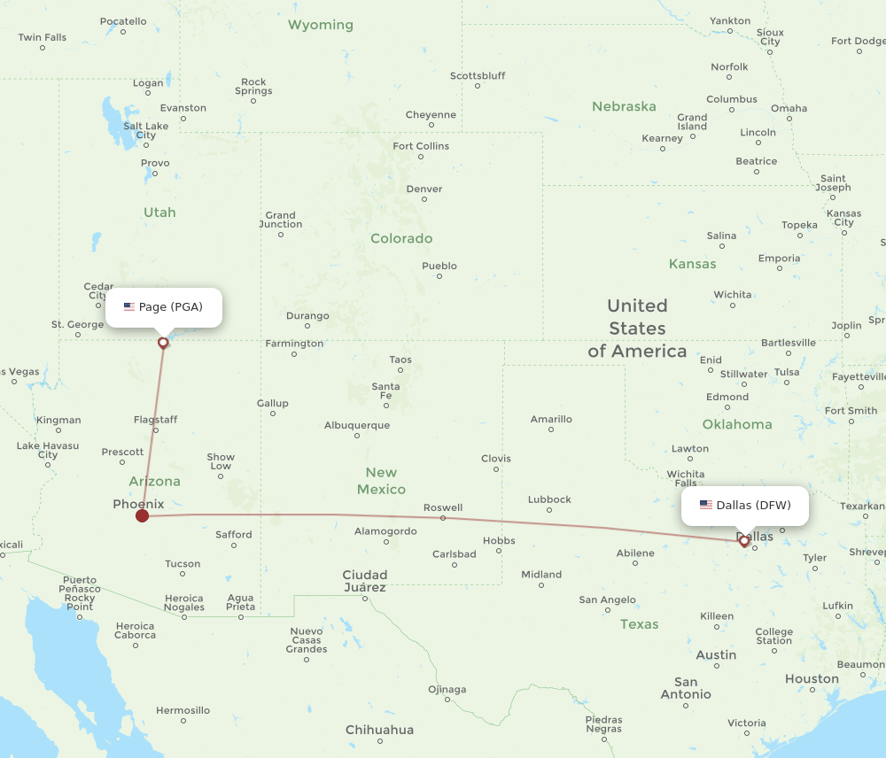 DFW to PGA flights and routes map