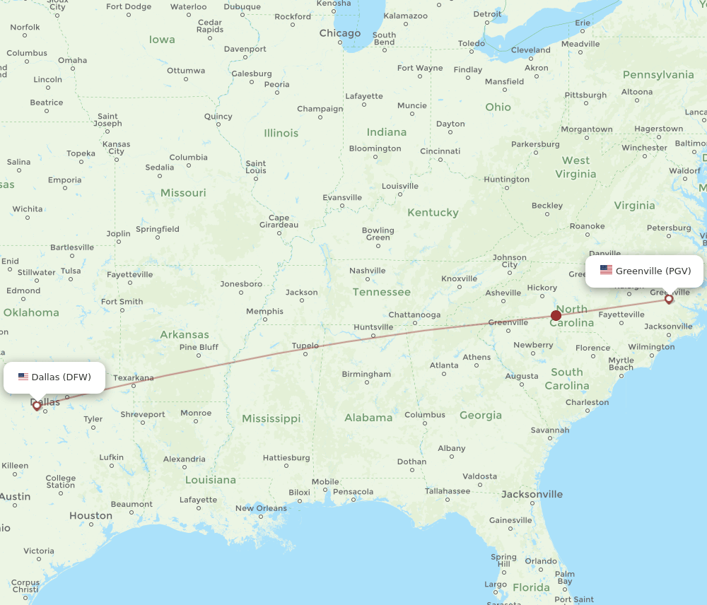 DFW-PGV flight routes